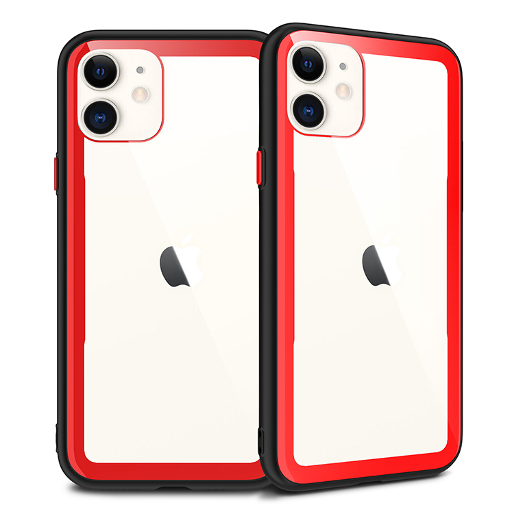iPHONE 11 (6.1in) Clear Slim Matte Hybrid Bumper Case (Black Red)
